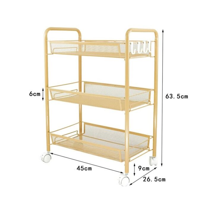 ZCMEB Kitchen Bathroom Bathroom Shelving Trolley With Wheel Three-layer Storage Rack With Hook Trolley (Color : D, Size : Light Grey)