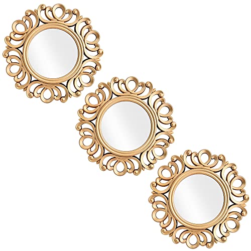 Small Wall Mirrors Decorative Set of 3 | Black and Gold Round Mirrors for Wall Decor Bedroom Living Room | Circle Mirror Wall Decor | Decorative