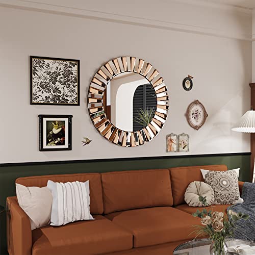 Hallway Art Wall Mirror Decorative: Round Golden and Silver Hung Mirrors 60cm Elegant Artistic Look 5mm Premium Glass 3D Stereoscopic Irregular B