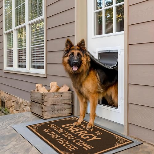 Jec&Smis Welcome Mat Check Ya Energy Door Mats for Home Entrance Funny Doormat 30X18 Inch, 10 mm Thick Outdoor Doormats Non Slip Mat Rugs for Doo