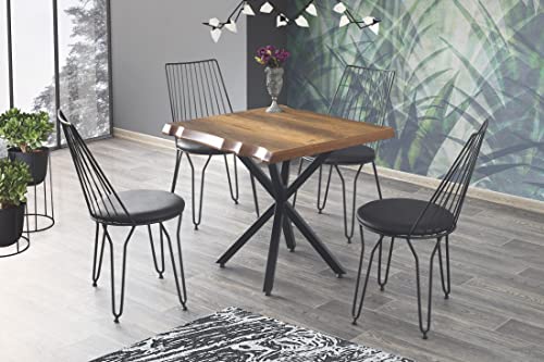 Generisch Dining Room Table Wood Metal Legs Vintage 80 x 80 cm