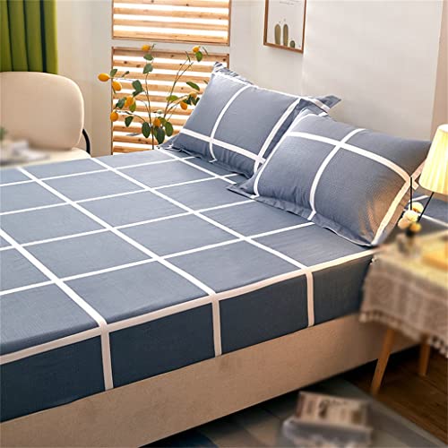 FKSDHDG Plain Plaid Bed Cover Printed Cotton Single Bed Hat Elastic Cushion Protection Cover Mattress Cover Bed Hat (Color : D, Size : 180 * 200C