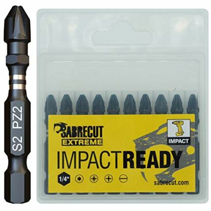 10 x SabreCut SCPZ250_10 50mm PZ2 Impact Screwdriver Driver Bits Set Single Ended Pozidriv POZI No.2 Heavy Duty Including Storage Box