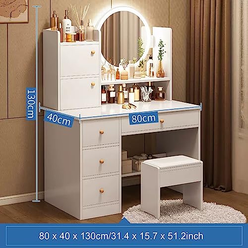 HAWEWE Makeup Vanity With Mirrors And Lights Vanity Table Set With Drawers 3 Adjustable Brightness White Dressing Table Set With Stool For Bedroo