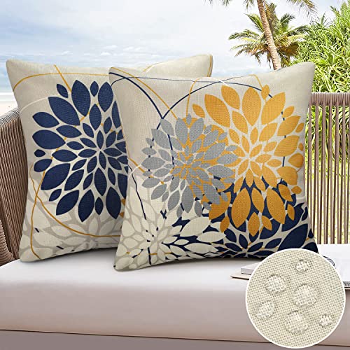 Cushion Covers 40CM X 40CM Blue Green Flower Pattern Pillow Cover Grey Cushions Summer Spring Waterproof Cushions Pillow Case 16X16 Decorative Co