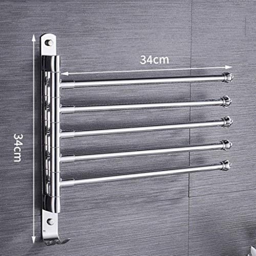 SMLJLQ Bathroom Towel Rack Rod Stainless Steel Towel Holder Wall Mounted Storage Shelf with Hook Rotatable Kitchen Towel Hanger