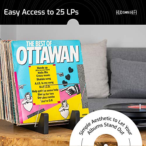 Hudson Hi-Fi Desktop Vinyl Record Album Storage Display Stand and Holder - Cessna Black - Featuring Sustainably Sourced Pine & Flame Polished Acr