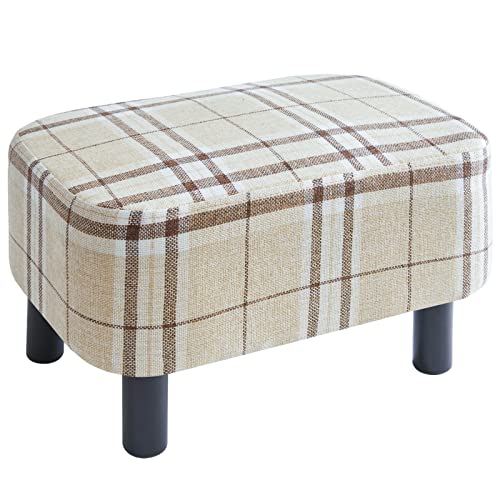 YMYNY 42 cm Footstool, Rectangle Ottoman with Stable Wooden Legs, Modern Linen Fabric Footrest, Change Shoes Stool for Living Room, Padded Seat f