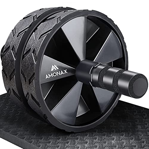 Amonax Convertible Ab Wheel Roller with Large Knee Mat for Core Abs Rollout Exercise. Double Wheel Set with Dual Fitness Strength Training Modes