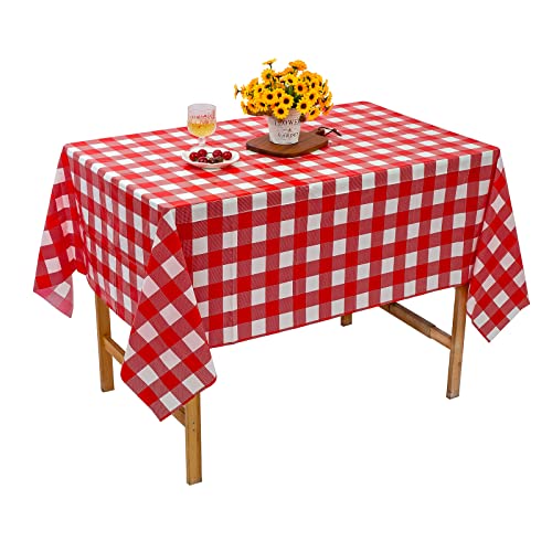 Kesfey 8 Pack Red Gingham Plastic Tablecloths 137x274cm, Disposable Checkered Rectangle Tablecloth, Waterproof and Spillproof Table Covers for Pa