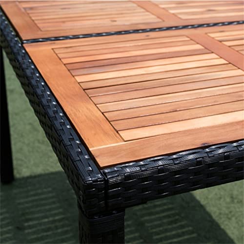TFIIEXFL Acacia Wood Top 7 Piece Outdoor Patio Wicker Dining Set Patio Wicker Furniture Dining Set Exterior