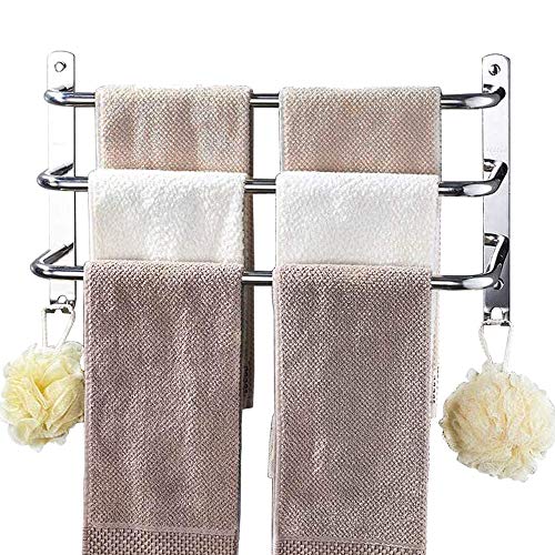 HONPHIER Towel Rail 3-Tier Bath Towel Rack SUS 304 Stainless Steel Towel Rail with Hooks Wall Mounted Towel Holder Towel Bar Rail for Kitchen Bat