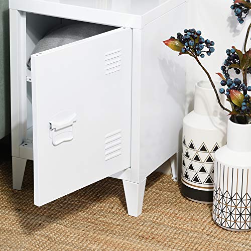Homybec Single Metal Locker Storage Cabinet 1-Door, Scandinavian Free Standing 2 Tier Shelves Bedside Nightstand Cupboard, Side Storage Organizer