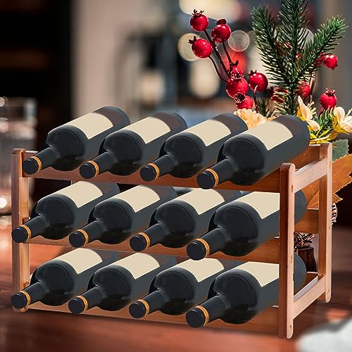 Tefola Bamboo Wood Horizontal Wine Rack for 12 Wine Bottles – 43 x 23.5 x 25 cm, Brown