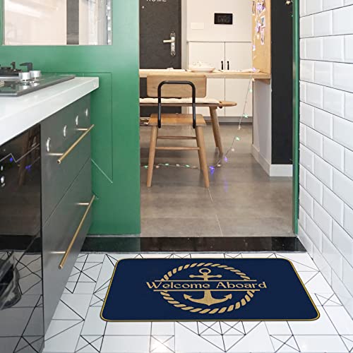 Mingnei Welcome Aboard Doormat Door Mat for Boat Home Room Entrance, Nautical Anchor Floor Mats for House Front Indoor Inside Outdoor Outside Ent