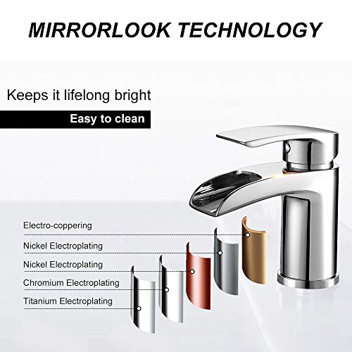 Hapilife Basin Taps Waterfall Mixers Bathroom Sink Mixer Tap Semi-open with UK Hoses Chrome Brass