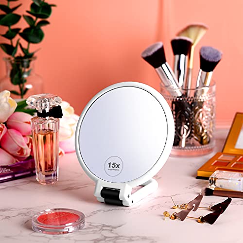 Jetec Magnifying Handheld Mirror Folding Double Sided Pedestal Mirror Travel Makeup Mirror Magnification Portable Cosmetic Mirror with Adjustable