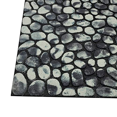 Nicoman Pebble Stone Pattern Barrier Doormat Eco-Friendly Scrape and Absorbent Indoor/Outdoor Door Mat, Rectangular (60x40cm), Pebbles Grey