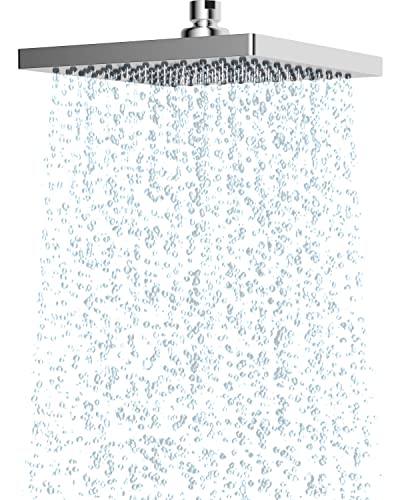 Hibbent Rain Shower Head 8 Inch, Stainless Steel Cover Rain Shower Head, Square Built-in Shower Heads, Mirror-Like Appearance, Swivelling Beam An