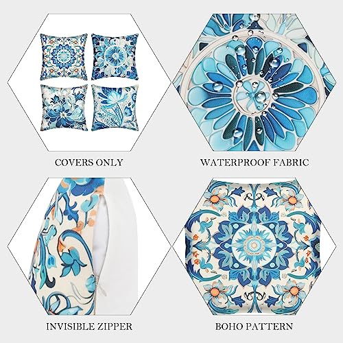 NAKURU Set of 4 Decorative Outdoor Cushion Covers Waterproof 45x45 CM, Modern Flower Throw Pillow Covers for Patio Furniture Porch Garden Cushion
