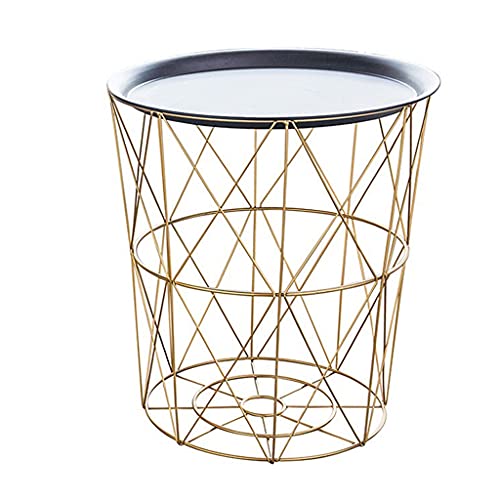 JYDQM Iron Bedside Table Minimalist Metal Small Table Bedroom Personality Small Coffee Table (Color : Rose gold+white, Size : L)