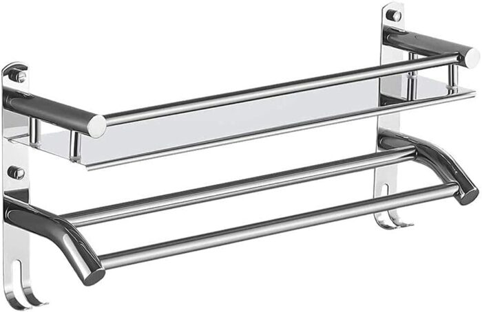 Towel Rail Bathroom Wall Mounted 304 Stainless Steel Towel Rack Holder With Towel Bar Storage Shelf Hook Rack For Bathroom Hotel Kitchen(Size : 6