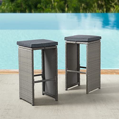 Asti All-Weather Wicker Set of Six 30" H Pub Stools with Cushions