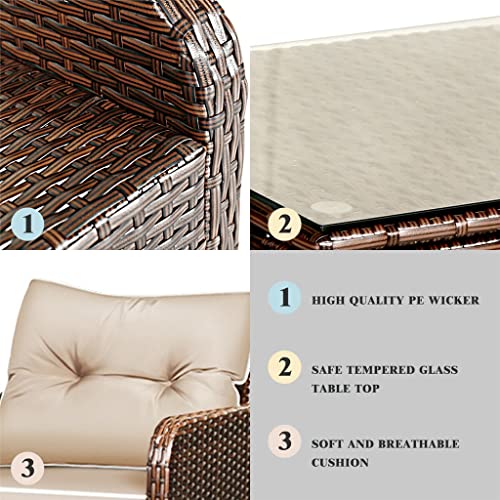 TJLSS 5 PCS Rattan Wicker Furniture Set Sofa Ottoman W/Brown Cushion Patio Garden Yard