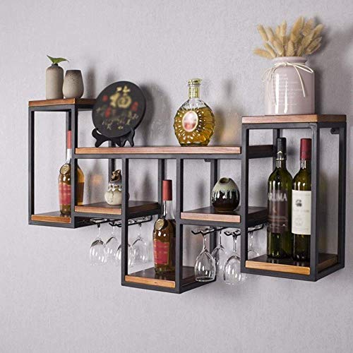 NEOCHY Wine Rack Modern Wall-Mounted Metal Household Modern Wall-Mounted Wine Bottle Hanging Goblet Rack Storage Rack Home Kitchen Decoration Dis