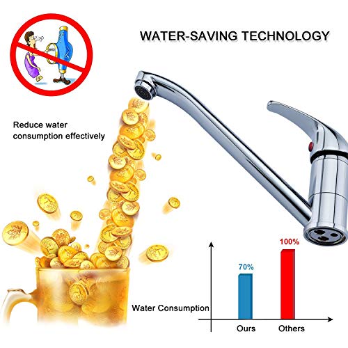 Kitchen Sink Mixer Tap Single Lever with Long Swivel Spout Monobloc Faucet Solid Brass Body Chrome