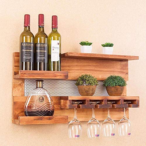NEOCHY Wine Rack Modern Wall-Mounted Living Room Kitchen Bar Retro Decorative Wine Bottle Storage Rack Goblet Hanging