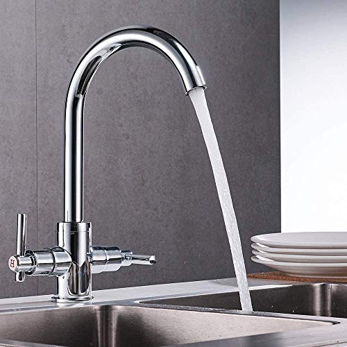 Heable Kitchen Mixer Tap Dual Lever Monobloc Swivel Spout Chrome Sink Taps Brass with UK Standard Fittings