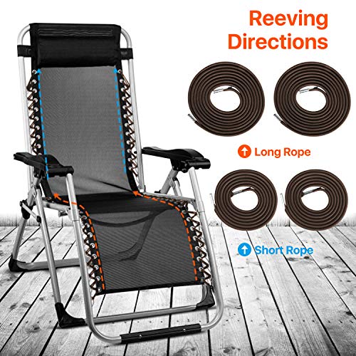 Flexzion Zero Gravity Chair Replacement Cord Laces Antigravity Chair 4 Brown Cords (2 Long 2 Short) Universal Bungee Elastic Webbing for Lawn Cha