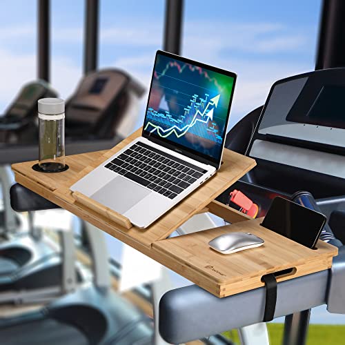 JOSHMAR Treadmill Laptop Desk – Premium Walking Desk Connected with Riser, Cup and Phone Holder. Adjustable Ergonomic Bamboo Treadmill Laptop Hol