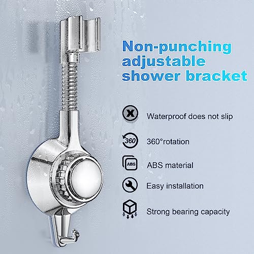HOTUT Adjustable Shower Head Holder, 360° Rotation Adjustable Shower Bracket, Strong Paste & Removable Suction Cup Shower Head Holder, Shower Hol