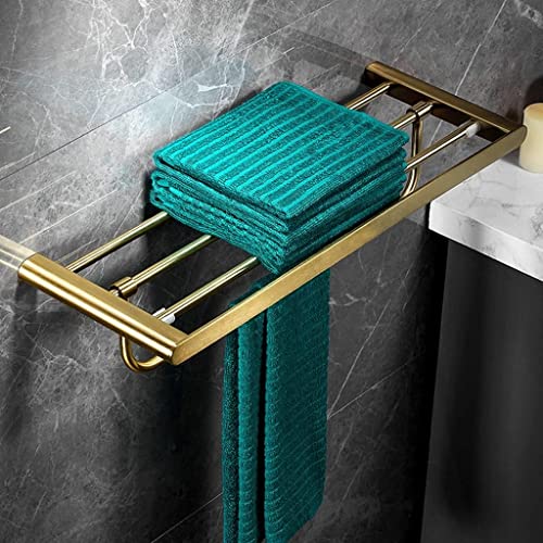 RAKUTE Brushed Gold Towel Rack, Stainless Steel Bathroom Gold Towel Bar, Toilet Paper Holder, Towel Ring, Bathroom Accessories Kit Bathroom Ring