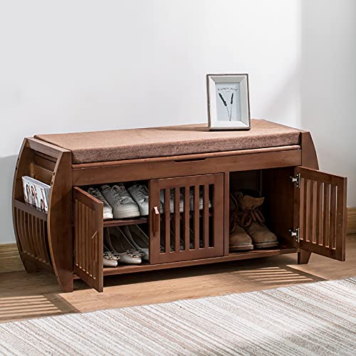 shoe storage bench ottoman Storage Benches Solid Wood Shoe storage Bench With Magazine Holder,Rustic Shoe Rack Bench Shoe Cabinet Shoe Organizer,