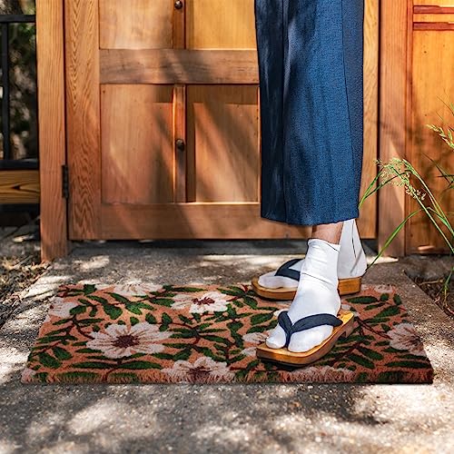 Relaxdays Coir Doormat, Floral Design, 60 x 40 cm, Non-Slip Welcome Mat, Weatherproof, Indoors & Outdoors, Multicoloured, Coco, Plastic