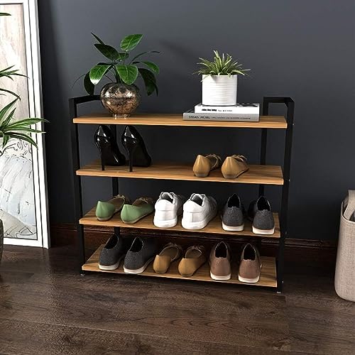 KRHINO Shoe Rack Simple Assembly 4 Tiers Board Shoe Rack With Handle Shoe Storage Cabinet Organizer For Home Shoes (Color : Schwarz)