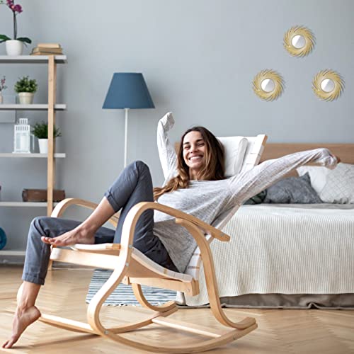 Relaxdays Set of 3 Mirrors, Round Suns, Lounge & Hallway, Decorative, Ø 25 cm, Wall Mounted, Plastic Frame, Gold, Glass