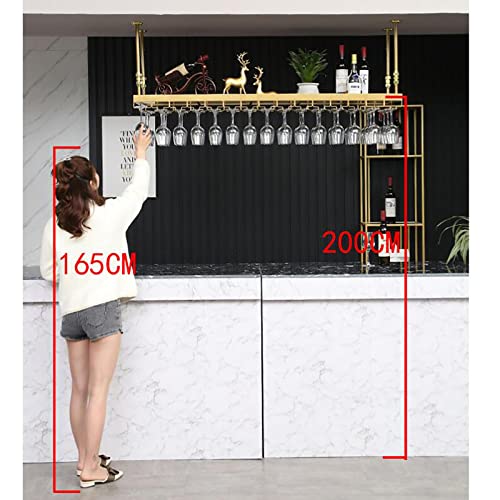 EYLINK Industrial Vintage Metal Wine Rack, Ceiling Mounted Hanging Wine Bottle Holder, Goblet Stemware Stand, For Bars Restaurants Kitchens, Big
