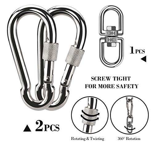 Mocraft Tree Swing Hanging Straps, Outdoor Hammock Straps Adjustable, Swing Suspension Strap Kit with 304 Stainless Steel, Swivel Safety Lock, Ca