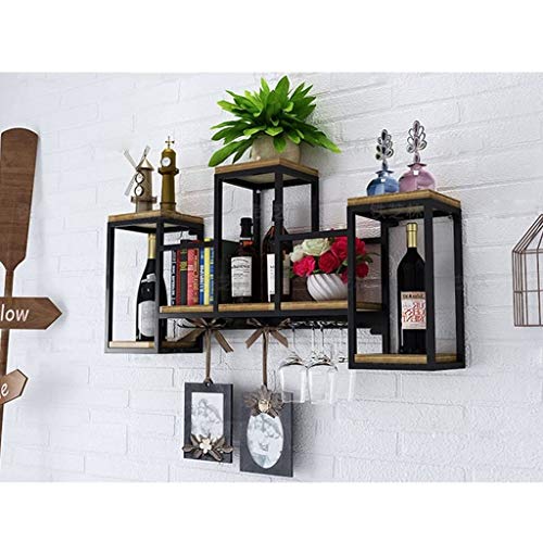 Kitchen Organize Wine Glass Holder, Wall-Mounted Metal Wood Wine Bottle Racks Vintage Goblet Stemware Holder for Bar, Pubs or Restaurants/Commerc