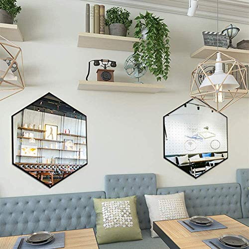 MIAOHY Bathroom Bathroom Hexagonal Glass Wall Hanging Vanity 66 * 78cm Black Wrought Iron Hexagonal Vanity