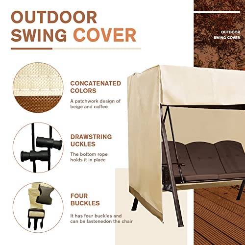 Garden Swing Cover 3 Seater Waterproof L220 xW125 x H170 cm Patio Swing Chair Bench Cover Outdoor Garden Furniture Rain and Snow Protection Cover