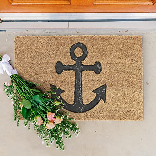 Relaxdays Nautical Anchor Doormat Coir, 40 x 60 cm, Door Mat Inside & Outside, Non-Slip, Rectangular, Coir/Black