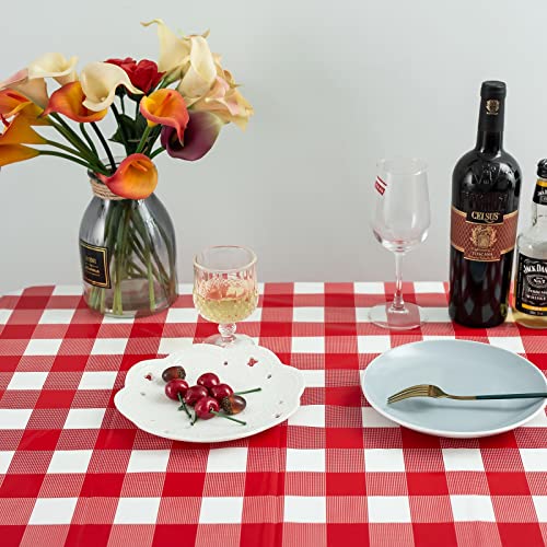 Kesfey 8 Pack Red Gingham Plastic Tablecloths 137x274cm, Disposable Checkered Rectangle Tablecloth, Waterproof and Spillproof Table Covers for Pa