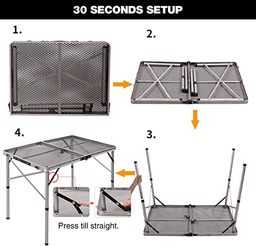 REDCAMP Folding Portable Grill Table for Camping, Lightweight Aluminum Metal Grill Stand Table for Cooking Outdoor BBQ, Easy to Assemble with Adj