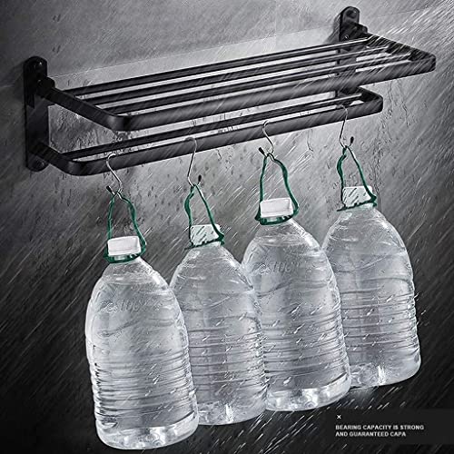 Towel Bar Space Aluminum Folding Towel Rack Black Bathroom Towel Rack Toilet Towel Wall Hanging Length/60Cm