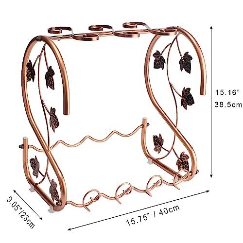 GAHOSG Countertop Wine Rack with Glass Holder Freestanding Tabletop Metal Wine Rack Storage, Holds 4 Bottles and 6 Stemware